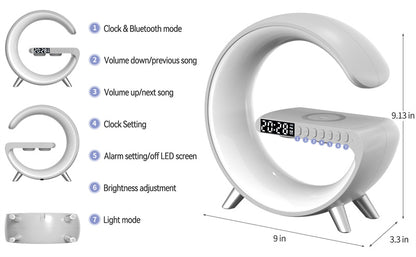 Smart G-Shaped LED Lamp with Bluetooth Speaker & Wireless Charger